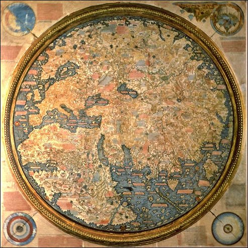 Mappa Mundi de Fra Mauro: mapa circular medieval orientat amb el sud a dalt.
