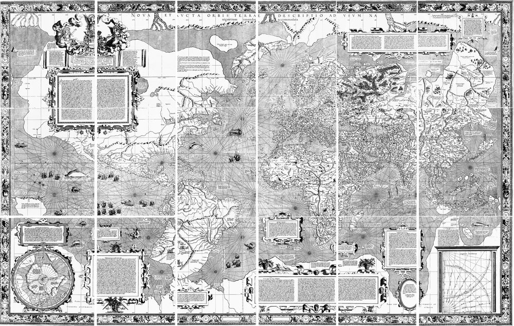 Composite digital del mapa original de Mercator (1569) en 18 fulls — Nova et Aucta Orbis Terrae Descriptio.