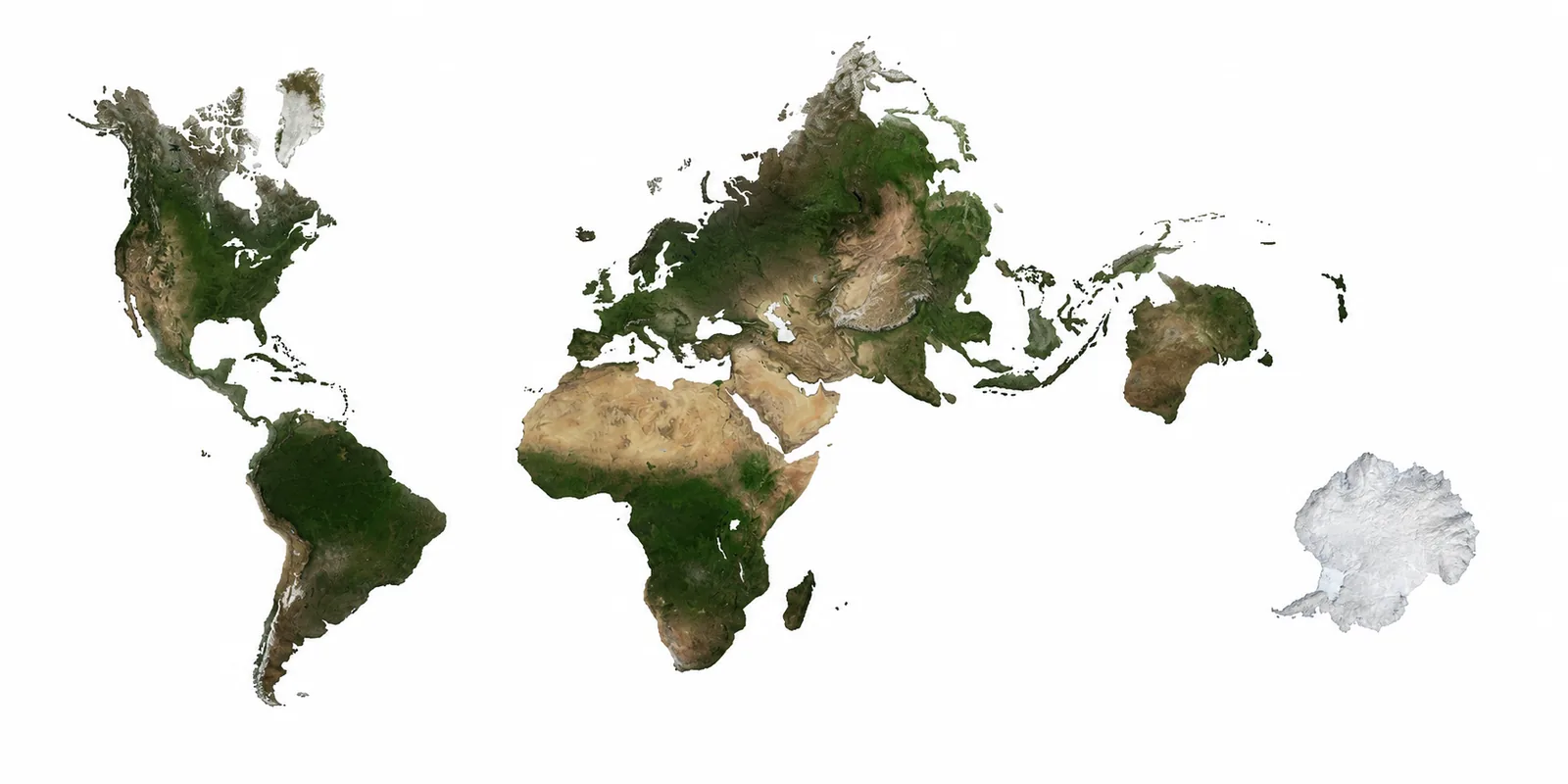 Mosaic-23 Terra — continents en satèl·lit sobre blanc